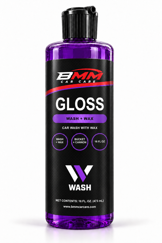 BMM GLOSS Wash + Wax bottle with modern WASH category monogram